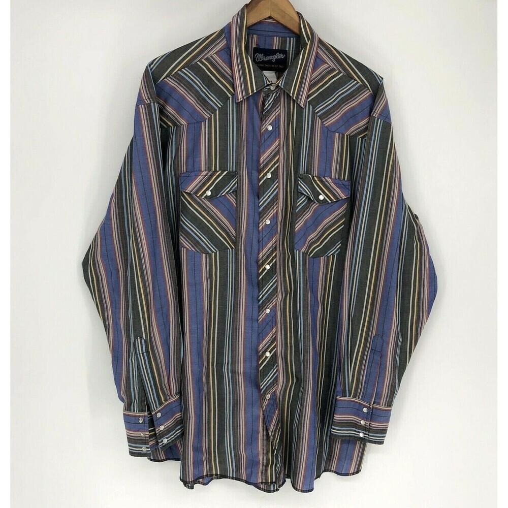 Wrangler Multicolor Stripe Button Down Western Pearl Button Shirt XL Tails18-37